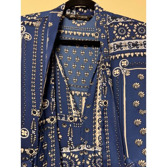 ZARA Patchwork Bandana Print Pleated Skirt Mini Dress w/ Necktie, Sz M - Picture 5 of 12